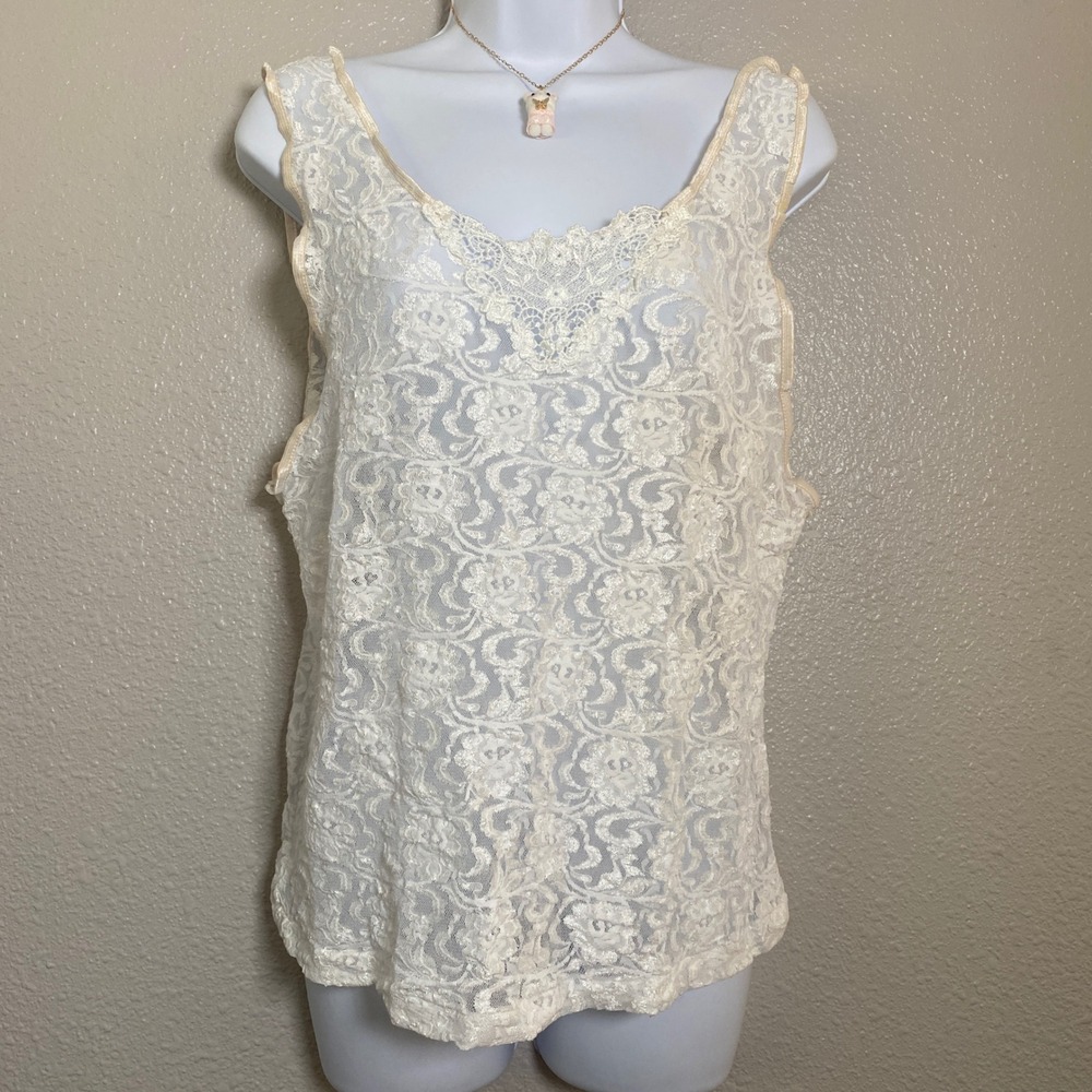 Vintage Lace Tank 2X Angelcore Coquette Feminine Dainty Romantic Fairycore Y2K